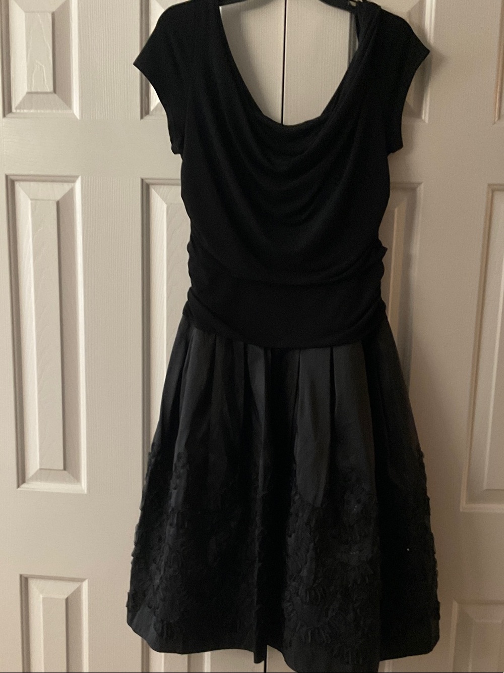 S.L. Fashions Black Midi Dress with Draped Bodice